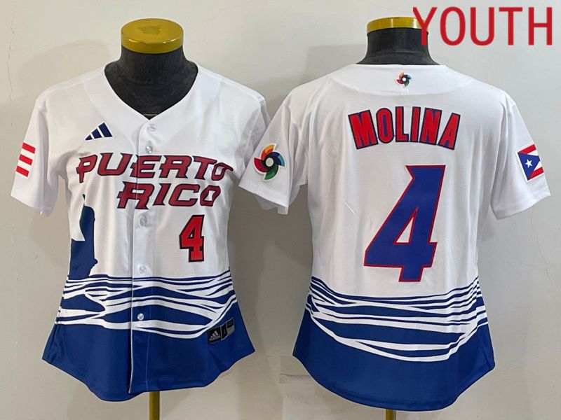 Youth 2023 World Cub Puerto Rico #4 Molina White MLB Jersey1